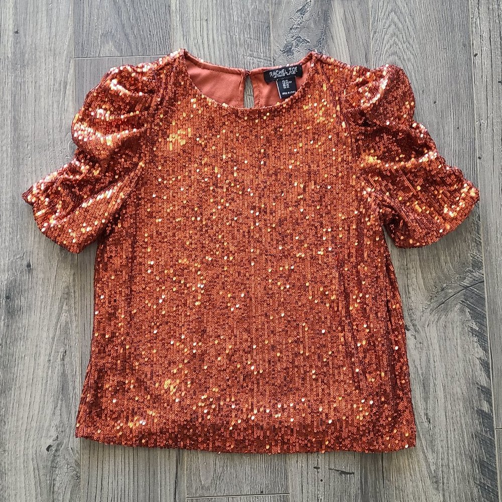Sequin Top with Ruched Sleeve XS